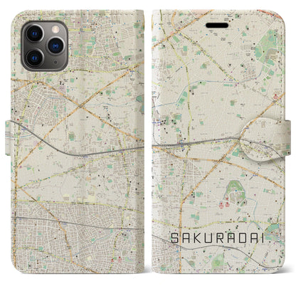 【桜台（東京都）】地図柄iPhoneケース（手帳タイプ）ナチュラル・iPhone 11 Pro Max 用