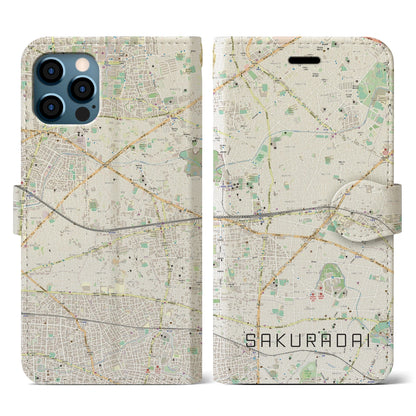 【桜台（東京都）】地図柄iPhoneケース（手帳タイプ）ナチュラル・iPhone 12 / 12 Pro 用