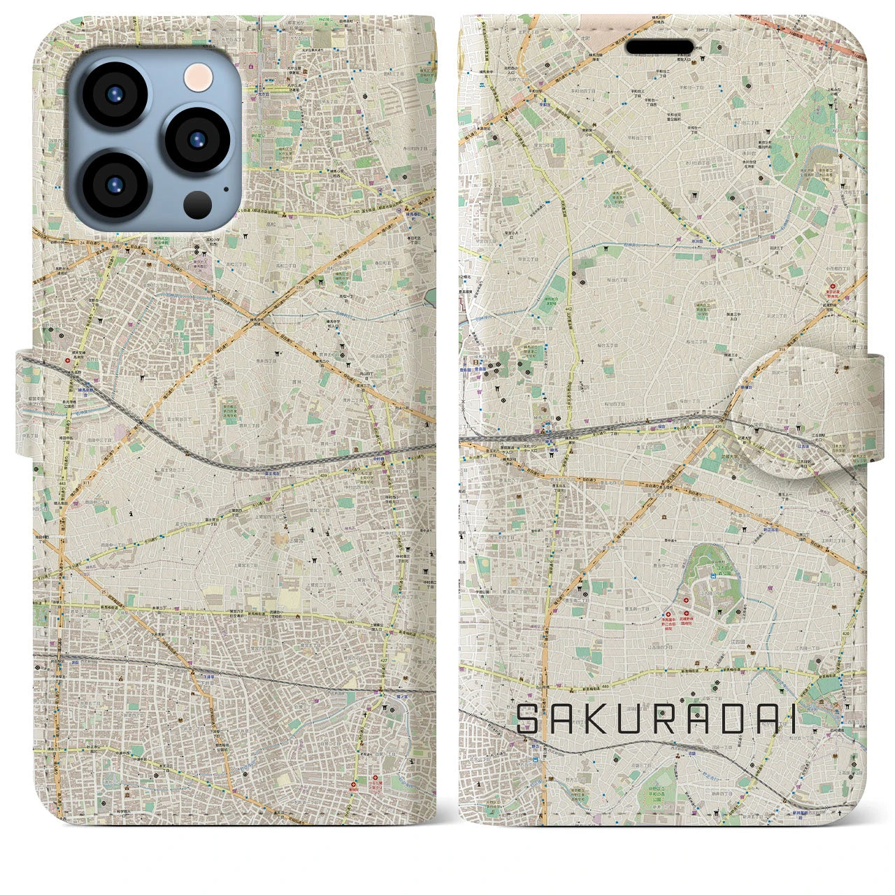 【桜台】地図柄iPhoneケース（手帳両面タイプ・ナチュラル）iPhone 13 Pro Max 用