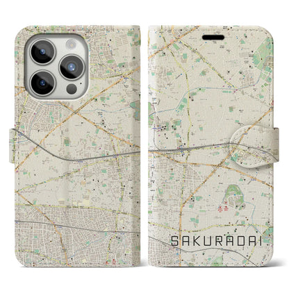 【桜台（東京都）】地図柄iPhoneケース（手帳タイプ）ナチュラル・iPhone 15 Pro 用