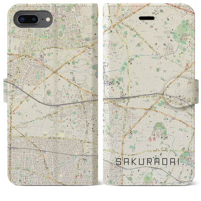 【桜台（東京都）】地図柄iPhoneケース（手帳タイプ）ナチュラル・iPhone 8Plus /7Plus / 6sPlus / 6Plus 用