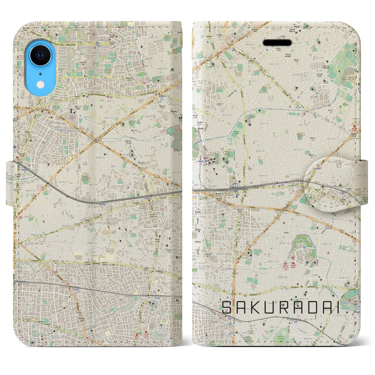 【桜台】地図柄iPhoneケース（手帳両面タイプ・ナチュラル）iPhone XR 用