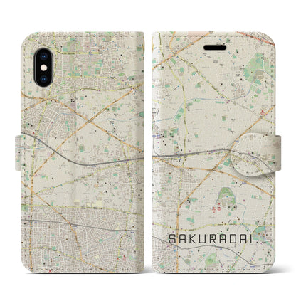 【桜台（東京都）】地図柄iPhoneケース（手帳タイプ）ナチュラル・iPhone XS / X 用