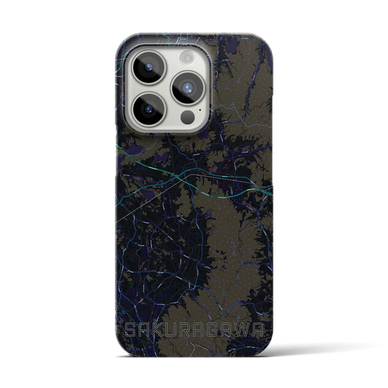 【桜川】地図柄iPhoneケース（バックカバータイプ・ブラック）iPhone 15 Pro 用