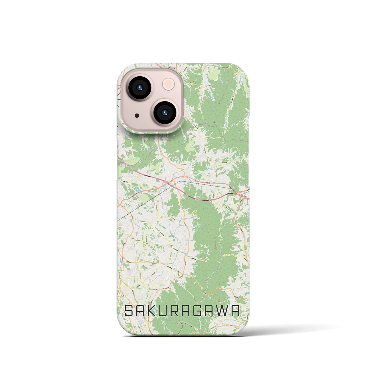 【桜川】地図柄iPhoneケース（バックカバータイプ・ナチュラル）iPhone 13 mini 用