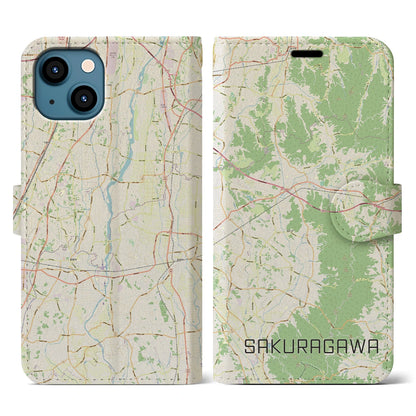 【桜川（茨城県）】地図柄iPhoneケース（手帳タイプ）ナチュラル・iPhone 13 用