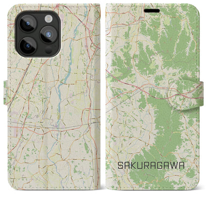 【桜川（茨城県）】地図柄iPhoneケース（手帳タイプ）ナチュラル・iPhone 15 Pro Max 用