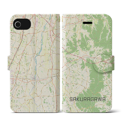 【桜川（茨城県）】地図柄iPhoneケース（手帳タイプ）ナチュラル・iPhone SE（第3 / 第2世代） / 8 / 7 / 6s / 6 用