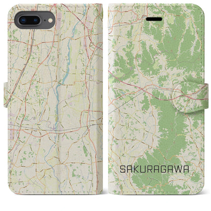 【桜川（茨城県）】地図柄iPhoneケース（手帳タイプ）ナチュラル・iPhone 8Plus /7Plus / 6sPlus / 6Plus 用