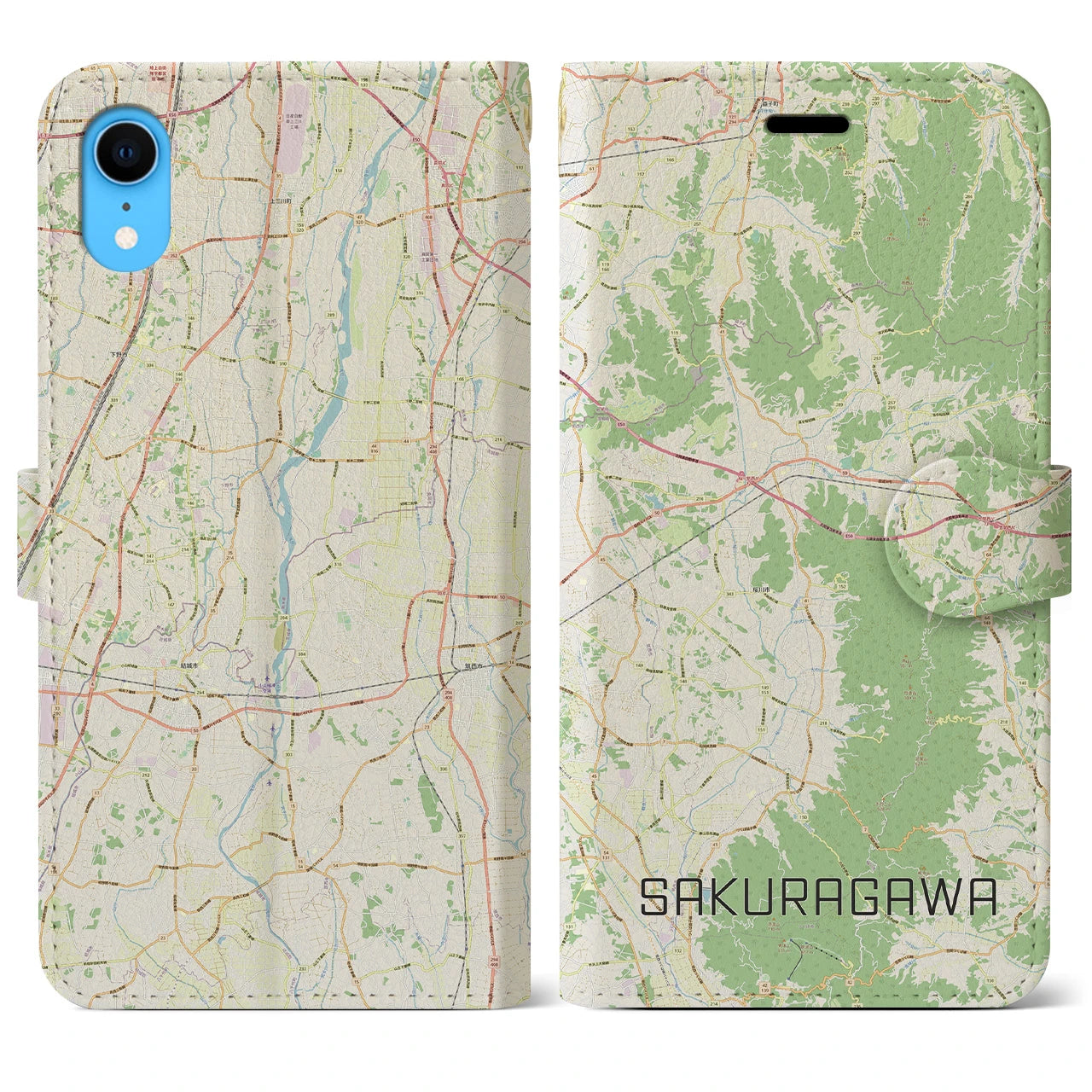 【桜川（茨城県）】地図柄iPhoneケース（手帳タイプ）ナチュラル・iPhone XR 用