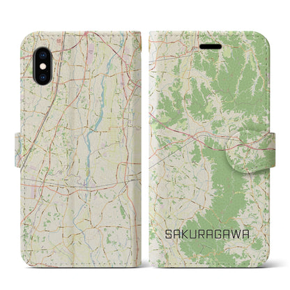 【桜川（茨城県）】地図柄iPhoneケース（手帳タイプ）ナチュラル・iPhone XS / X 用