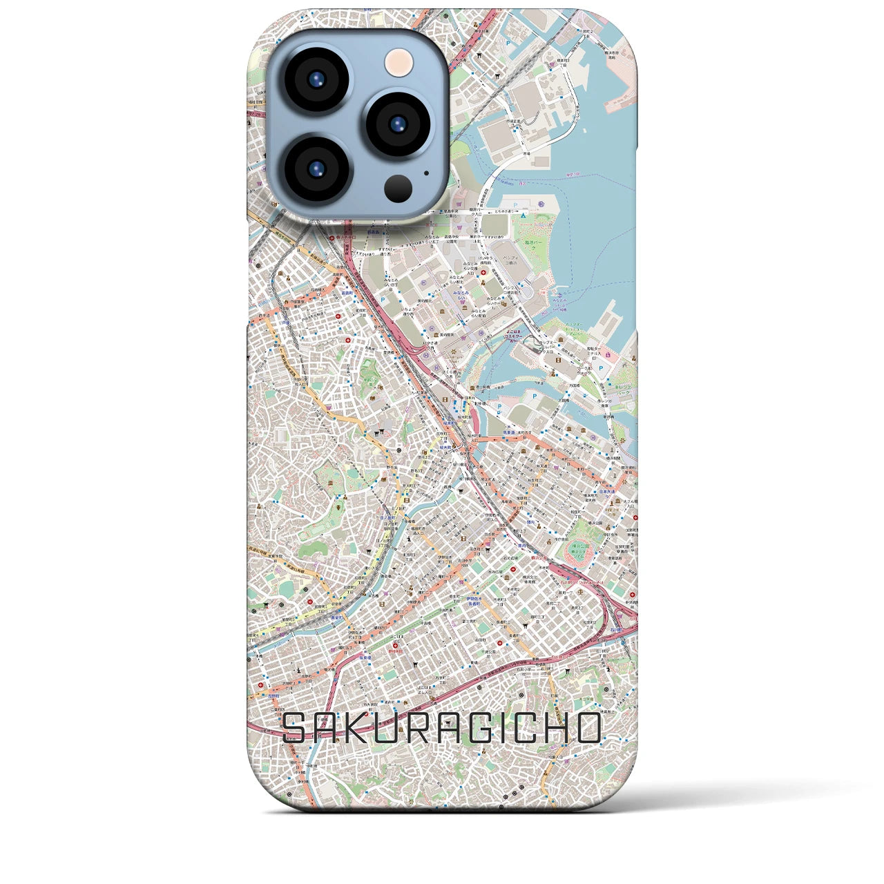 【桜木町】地図柄iPhoneケース（バックカバータイプ・ナチュラル）iPhone 13 Pro Max 用