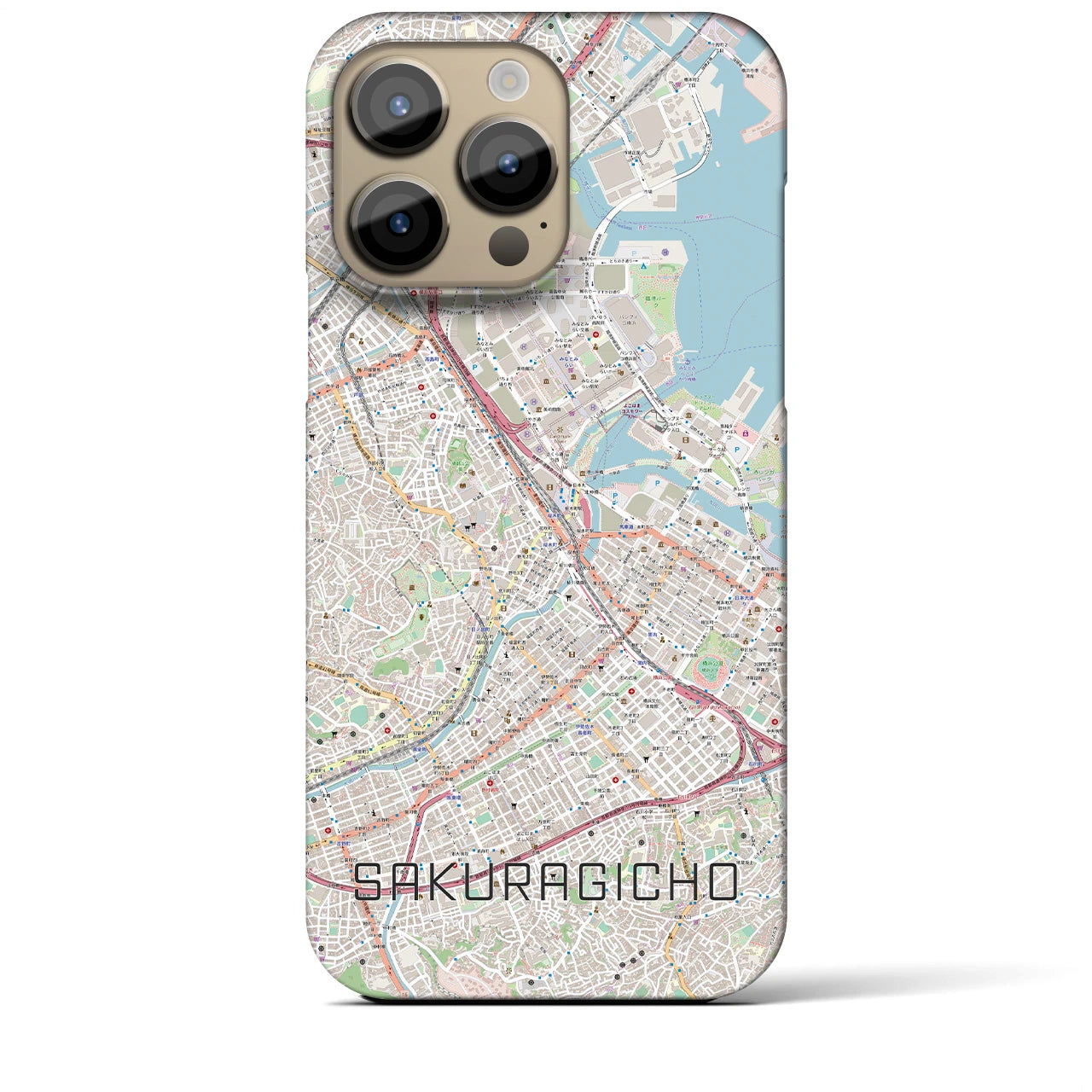 【桜木町】地図柄iPhoneケース（バックカバータイプ・ナチュラル）iPhone 14 Pro Max 用