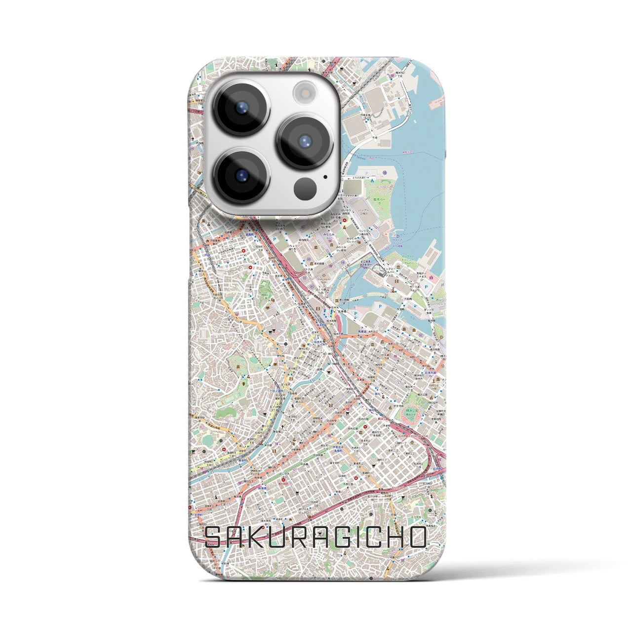 【桜木町】地図柄iPhoneケース（バックカバータイプ・ナチュラル）iPhone 14 Pro 用