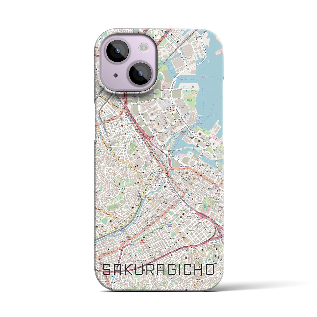 【桜木町】地図柄iPhoneケース（バックカバータイプ・ナチュラル）iPhone 14 用
