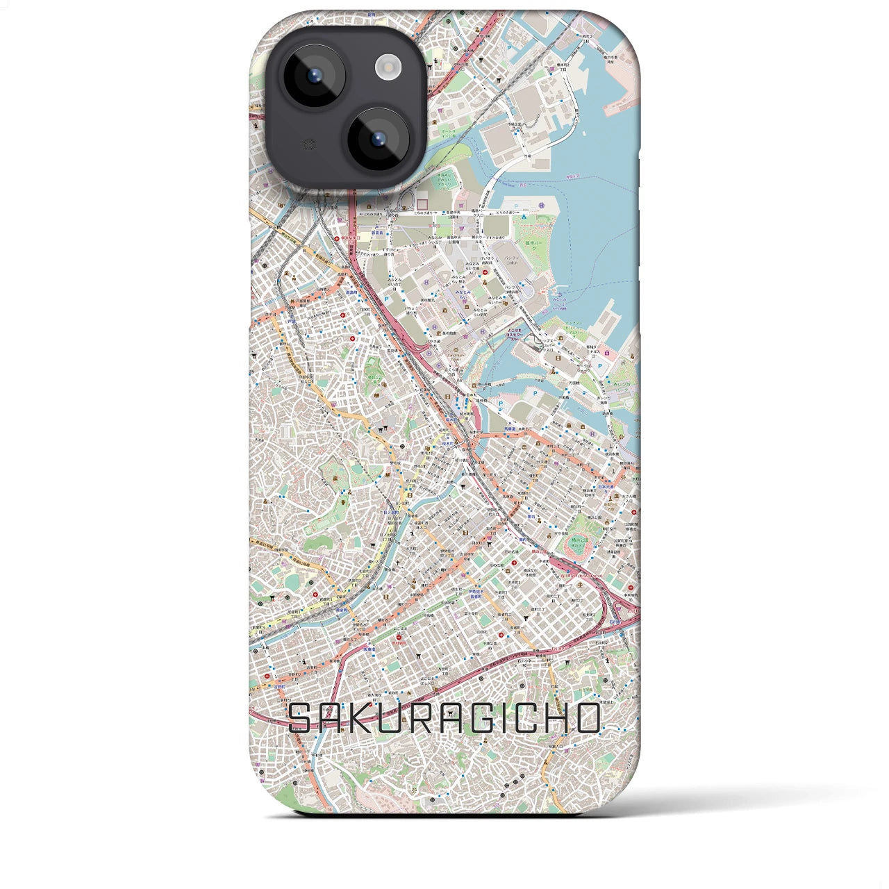 【桜木町】地図柄iPhoneケース（バックカバータイプ・ナチュラル）iPhone 14 Plus 用