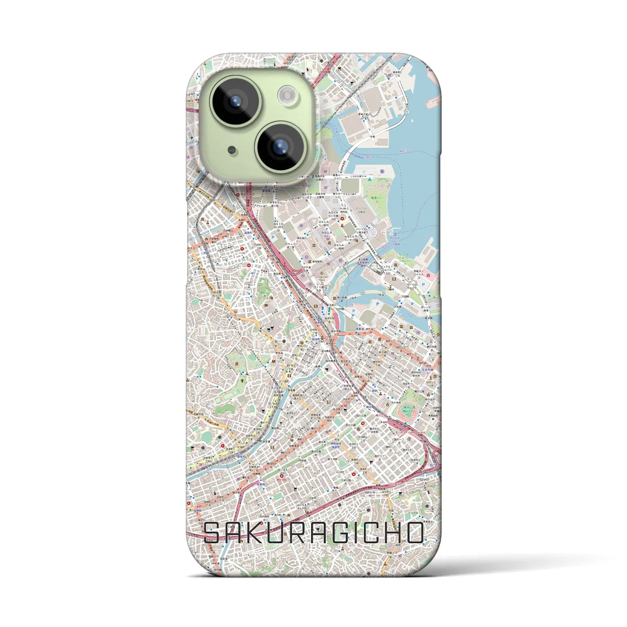 【桜木町】地図柄iPhoneケース（バックカバータイプ・ナチュラル）iPhone 15 用