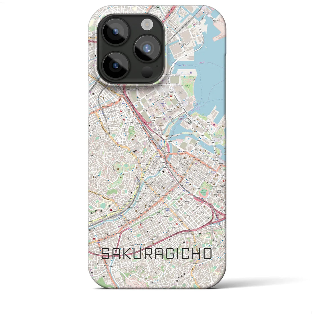【桜木町】地図柄iPhoneケース（バックカバータイプ・ナチュラル）iPhone 15 Pro Max 用