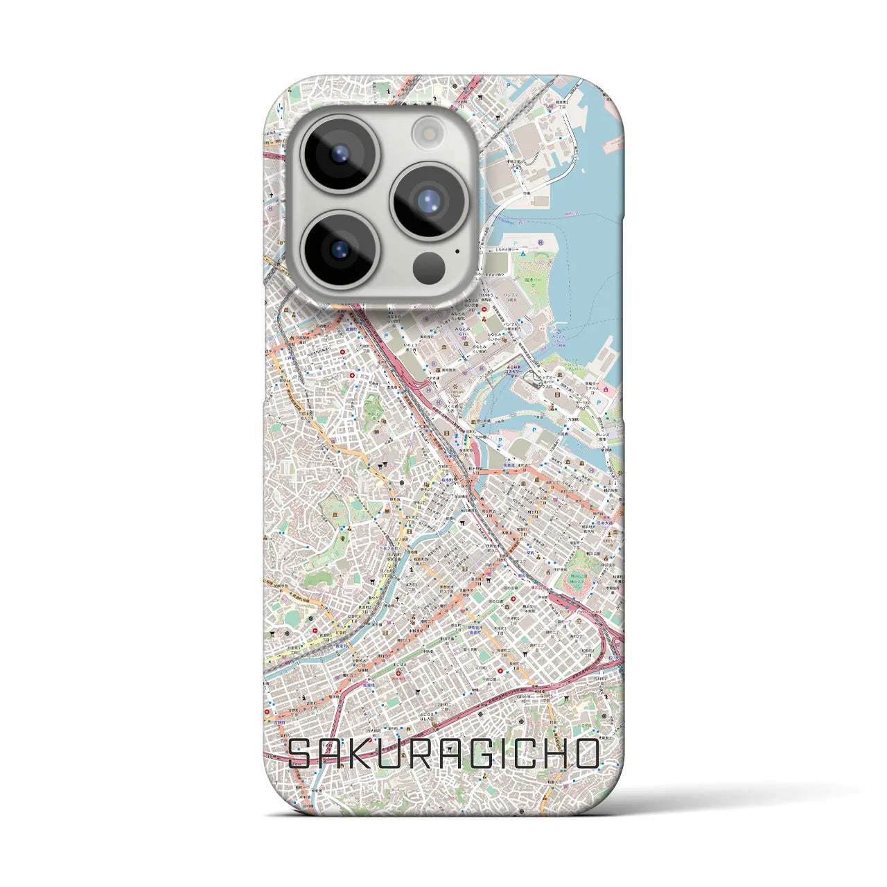 【桜木町】地図柄iPhoneケース（バックカバータイプ・ナチュラル）iPhone 15 Pro 用