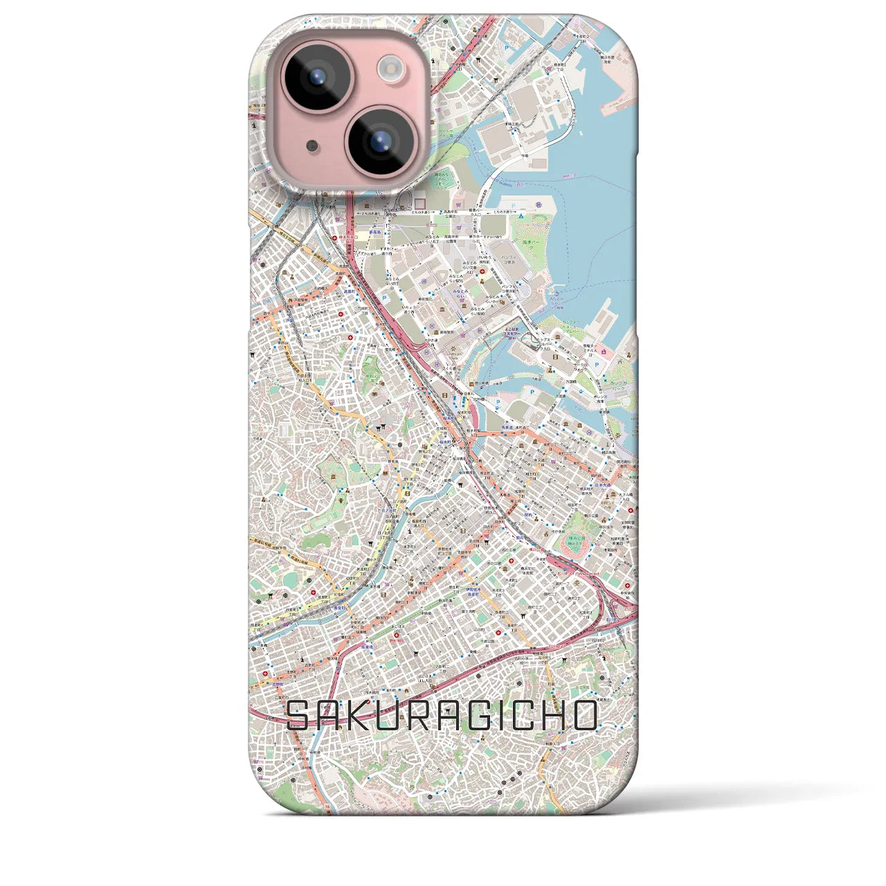 【桜木町】地図柄iPhoneケース（バックカバータイプ・ナチュラル）iPhone 15 Plus 用