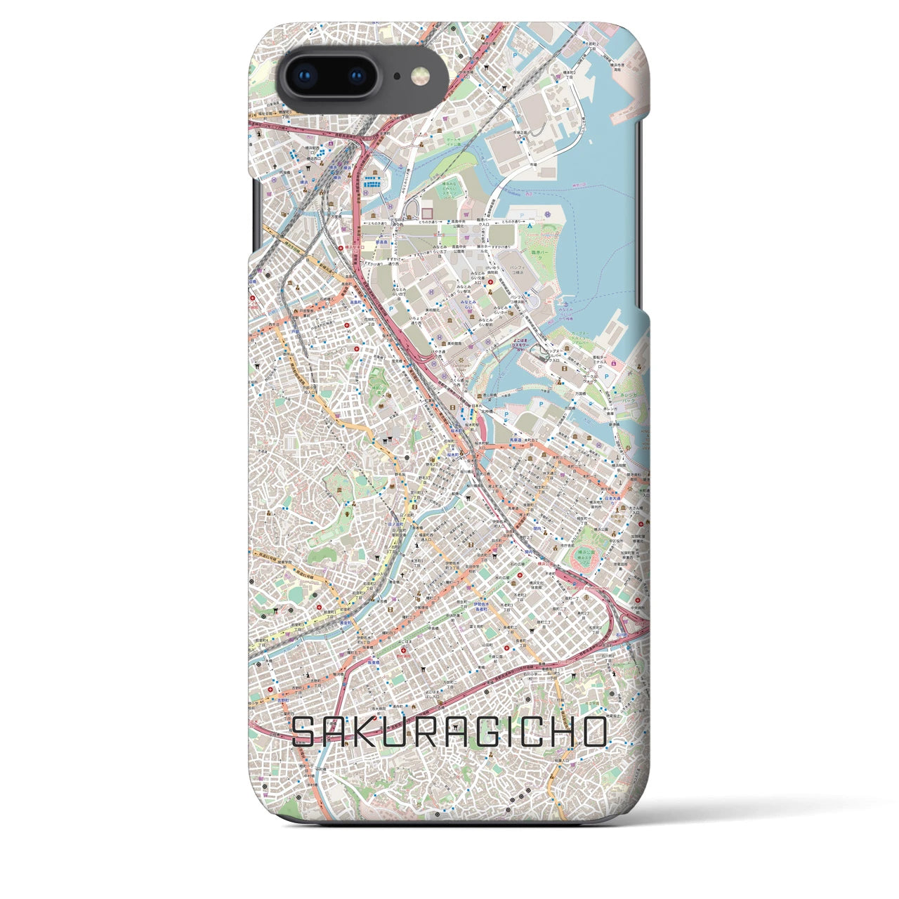 【桜木町】地図柄iPhoneケース（バックカバータイプ・ナチュラル）iPhone 8Plus /7Plus / 6sPlus / 6Plus 用
