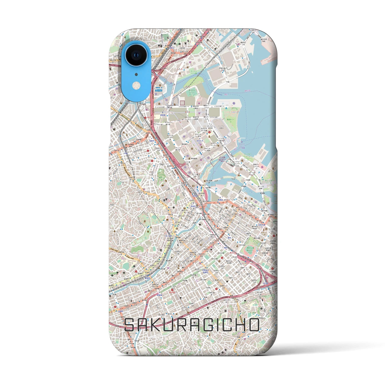 【桜木町】地図柄iPhoneケース（バックカバータイプ・ナチュラル）iPhone XR 用