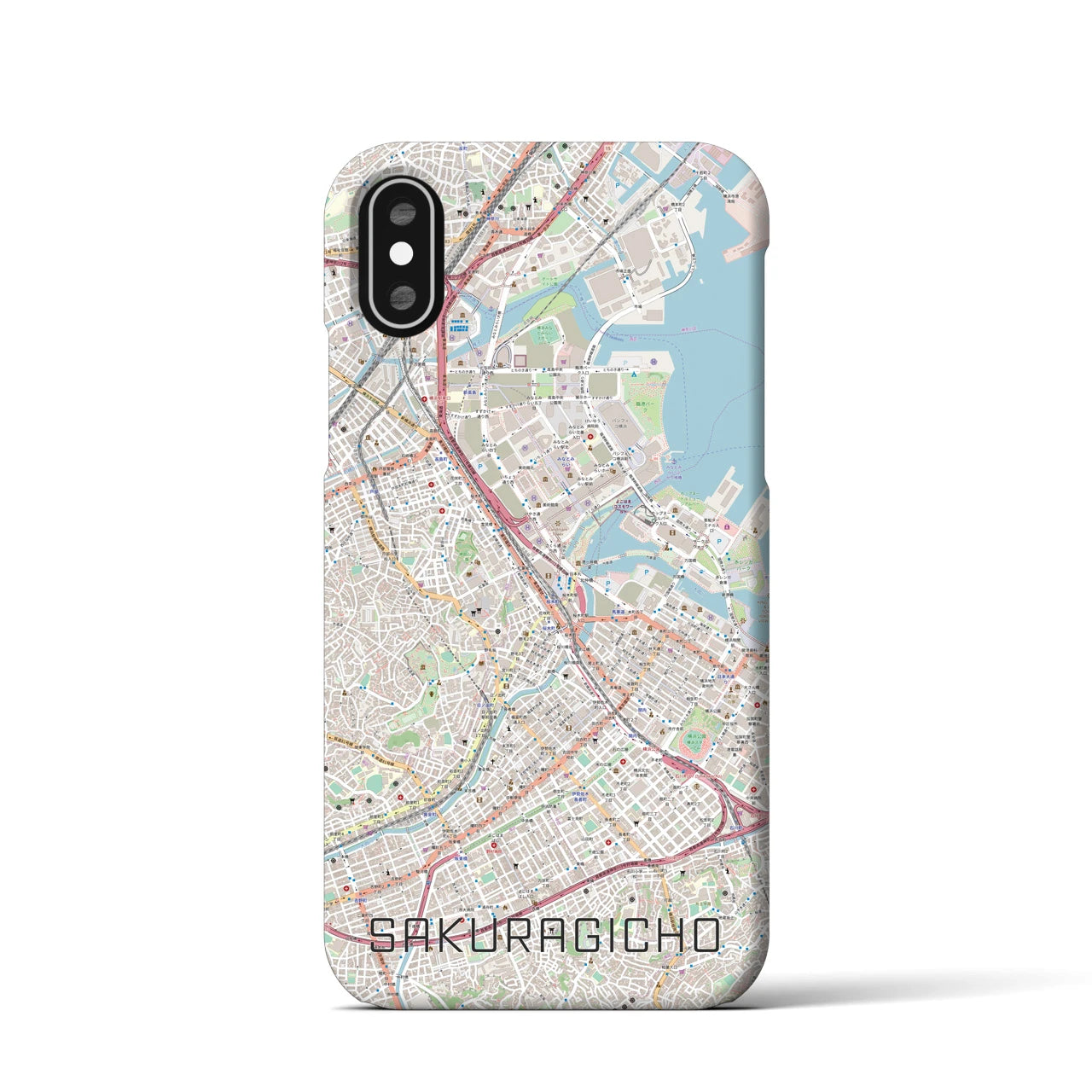 【桜木町】地図柄iPhoneケース（バックカバータイプ・ナチュラル）iPhone XS / X 用