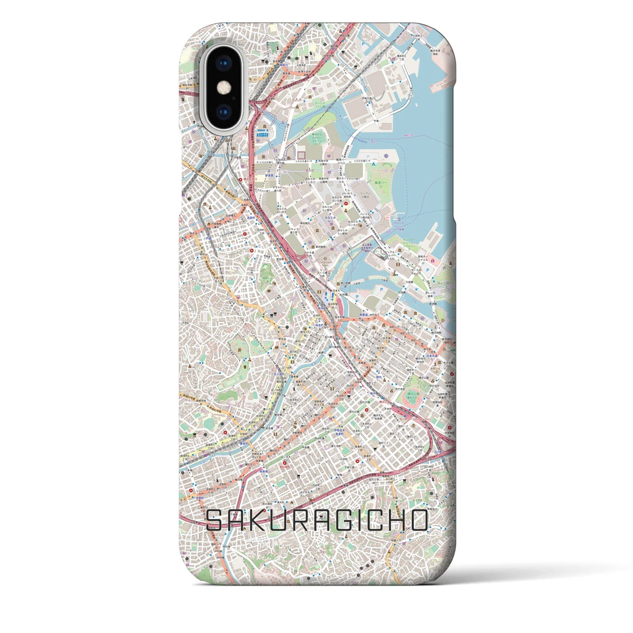 【桜木町】地図柄iPhoneケース（バックカバータイプ・ナチュラル）iPhone XS Max 用