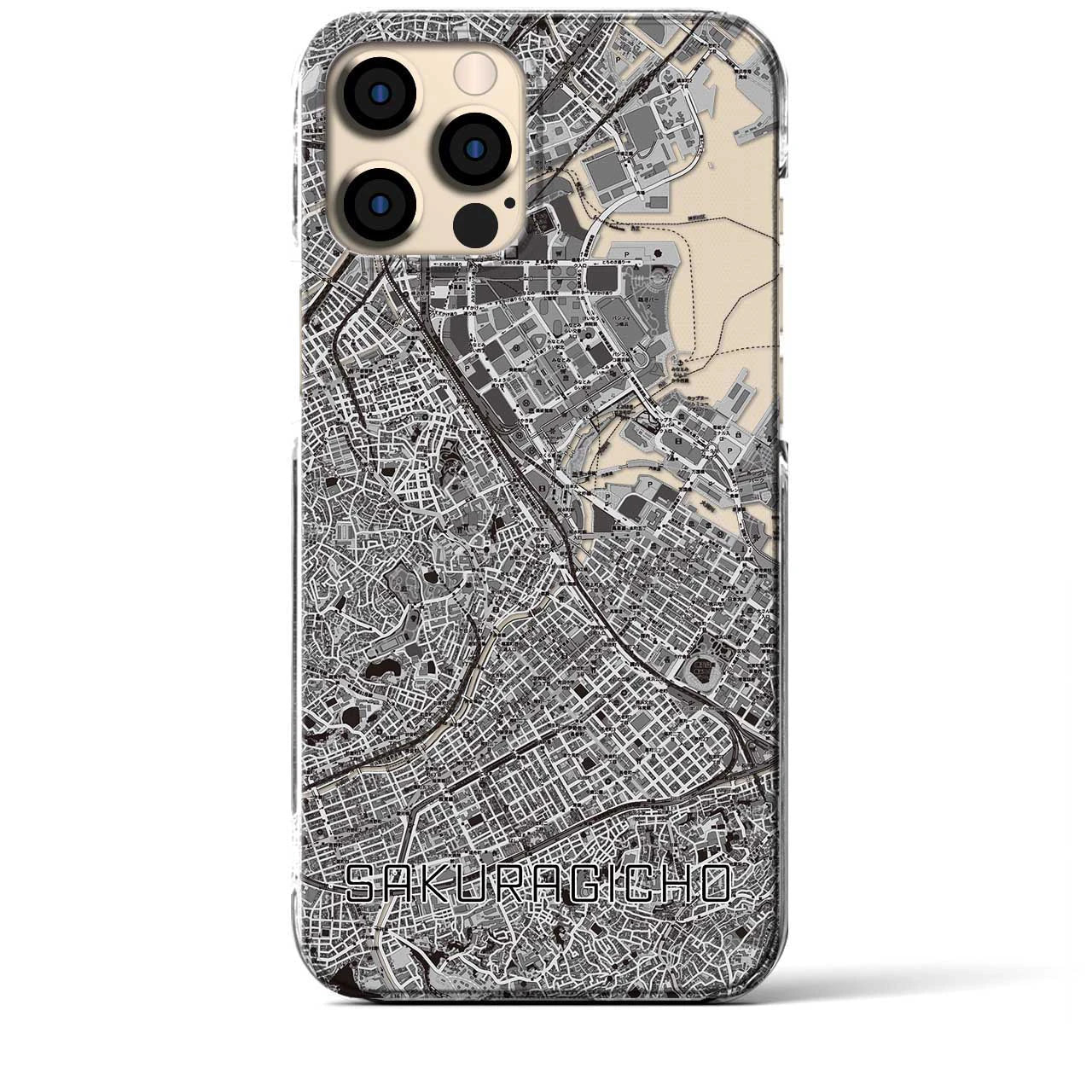 【桜木町】地図柄iPhoneケース（クリアタイプ・モノトーン）iPhone 12 Pro Max 用