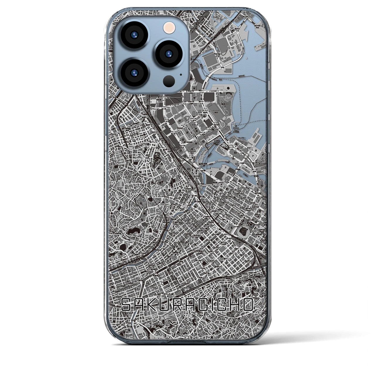 【桜木町】地図柄iPhoneケース（クリアタイプ・モノトーン）iPhone 13 Pro Max 用