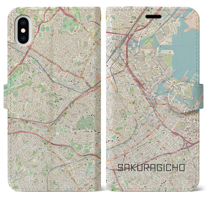 【桜木町（神奈川県）】地図柄iPhoneケース（手帳タイプ）ナチュラル・iPhone XS Max 用