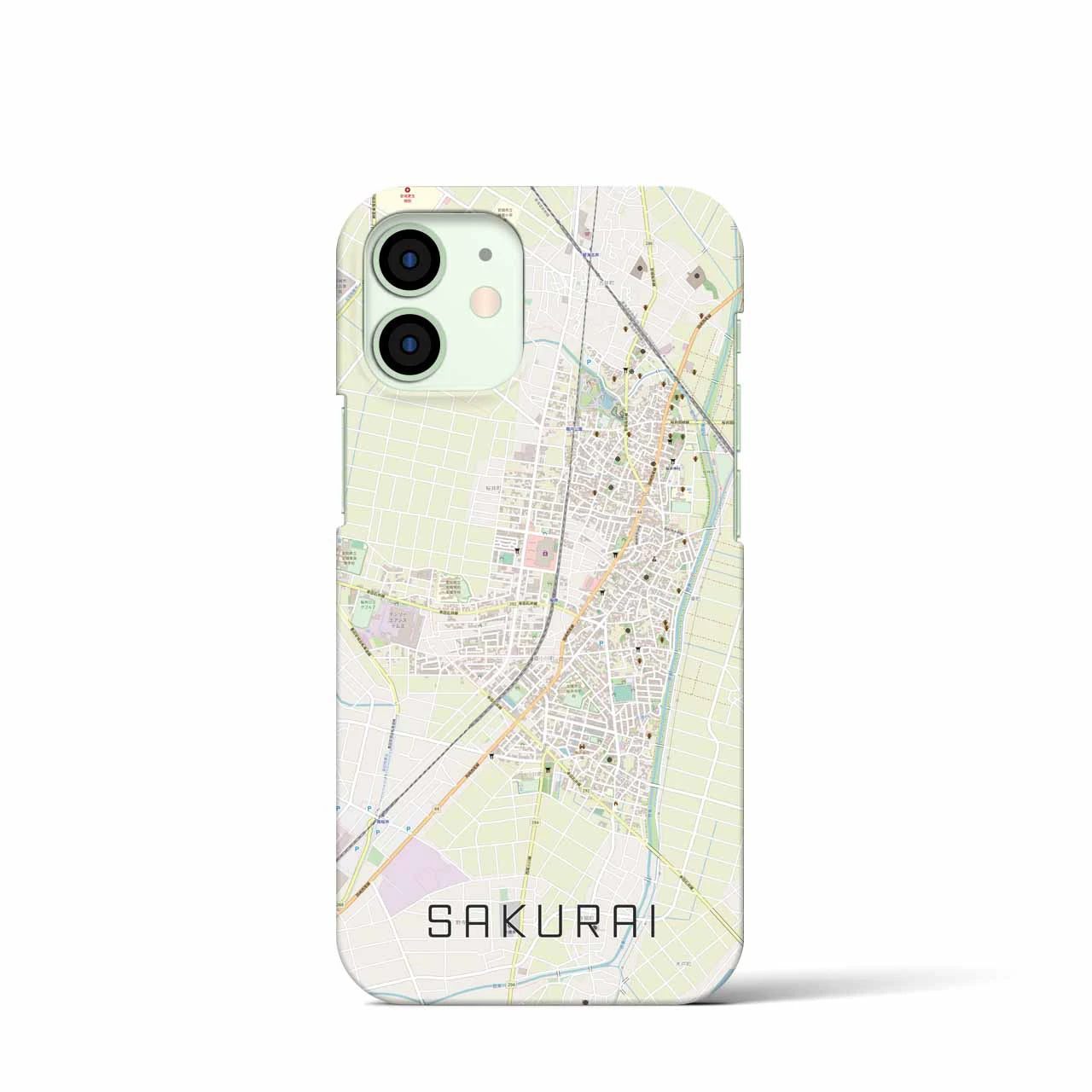 【桜井（愛知県）】地図柄iPhoneケース（バックカバータイプ・ナチュラル）iPhone 12 mini 用
