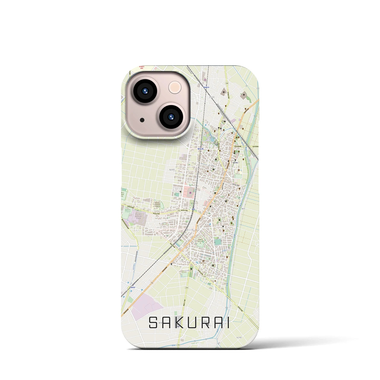 【桜井（愛知県）】地図柄iPhoneケース（バックカバータイプ・ナチュラル）iPhone 13 mini 用