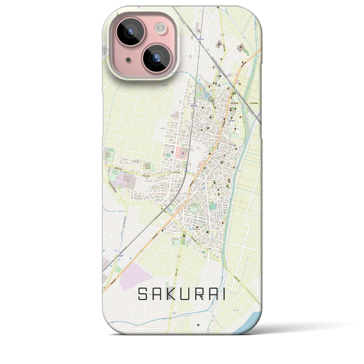 【桜井（愛知県）】地図柄iPhoneケース（バックカバータイプ・ナチュラル）iPhone 15 Plus 用