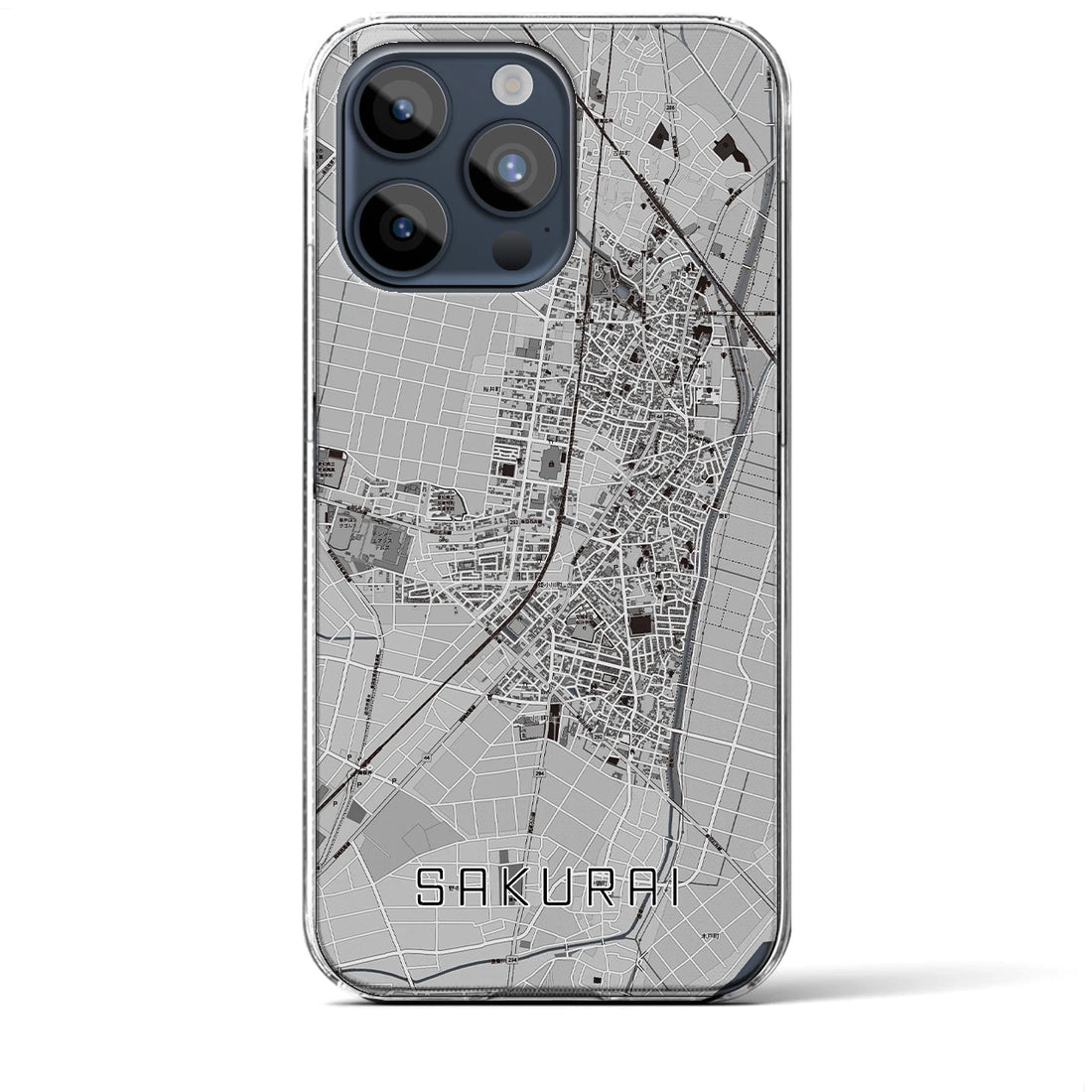 【桜井（愛知県）】地図柄iPhoneケース（クリアタイプ・モノトーン）iPhone 15 Pro Max 用