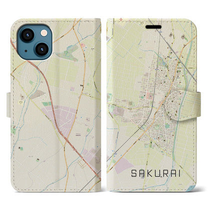 【桜井（愛知県）】地図柄iPhoneケース（手帳タイプ）ナチュラル・iPhone 13 用