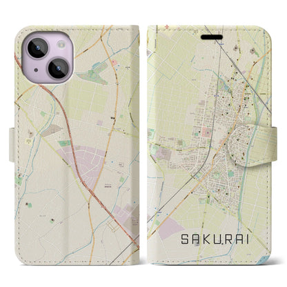 【桜井（愛知県）】地図柄iPhoneケース（手帳タイプ）ナチュラル・iPhone 14 用