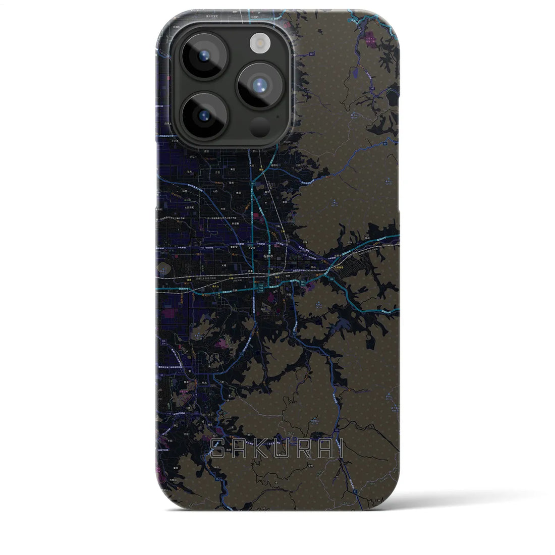 【桜井】地図柄iPhoneケース（バックカバータイプ・ブラック）iPhone 15 Pro Max 用
