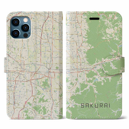 【桜井（奈良県）】地図柄iPhoneケース（手帳タイプ）ナチュラル・iPhone 12 / 12 Pro 用