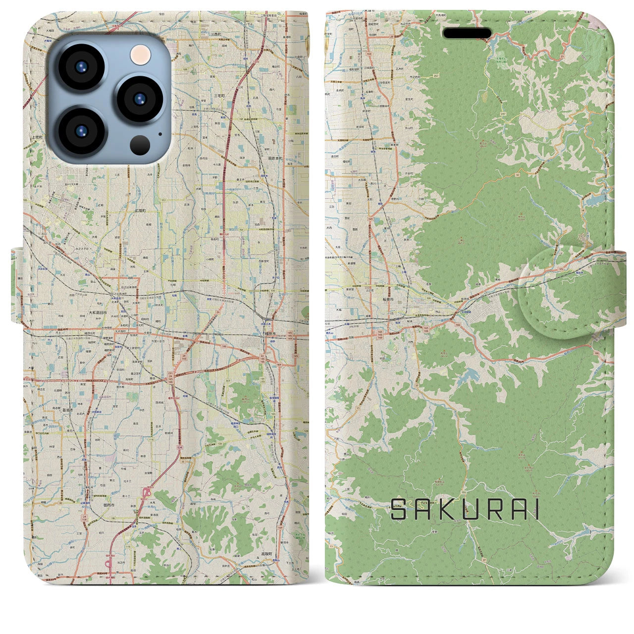 【桜井】地図柄iPhoneケース（手帳両面タイプ・ナチュラル）iPhone 13 Pro Max 用