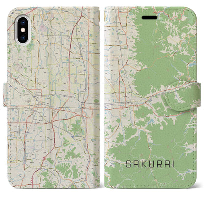 【桜井（奈良県）】地図柄iPhoneケース（手帳タイプ）ナチュラル・iPhone XS Max 用