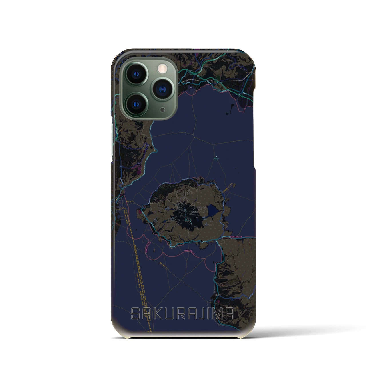 【桜島】地図柄iPhoneケース（バックカバータイプ・ブラック）iPhone 11 Pro 用