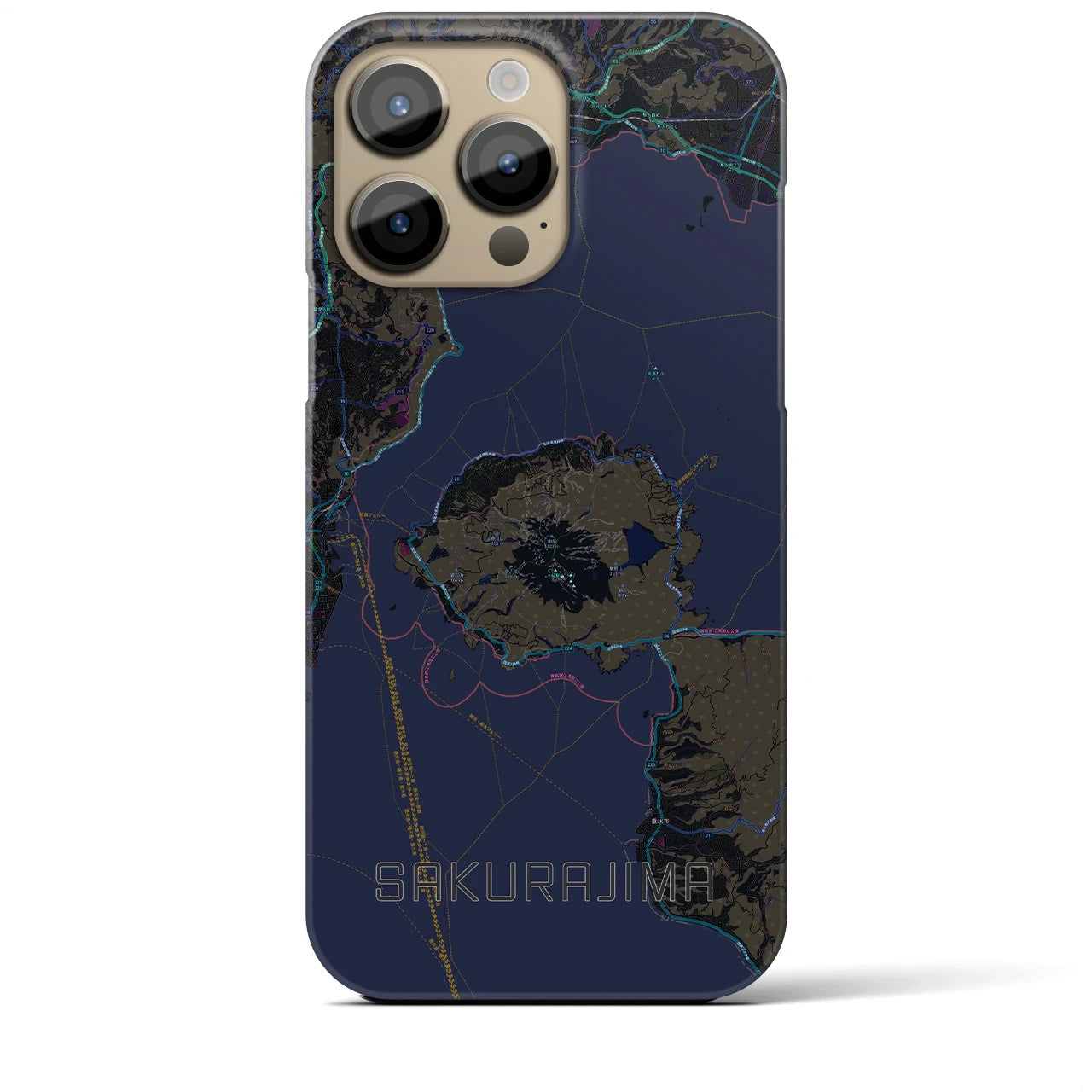 【桜島】地図柄iPhoneケース（バックカバータイプ・ブラック）iPhone 14 Pro Max 用