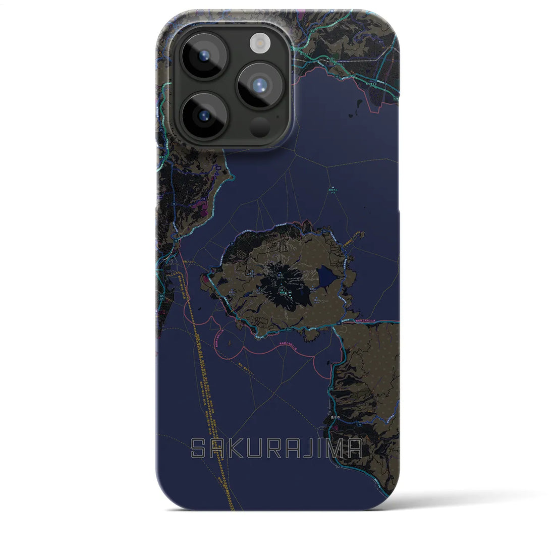 【桜島】地図柄iPhoneケース（バックカバータイプ・ブラック）iPhone 15 Pro Max 用