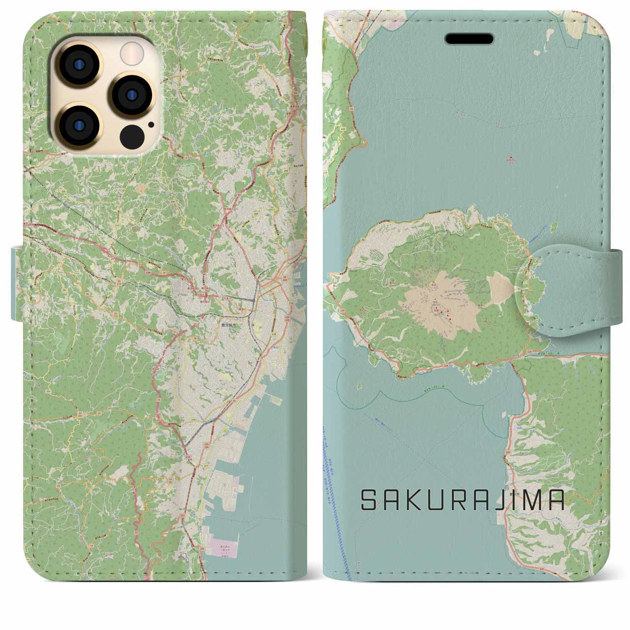 【桜島】地図柄iPhoneケース（手帳両面タイプ・ナチュラル）iPhone 12 Pro Max 用