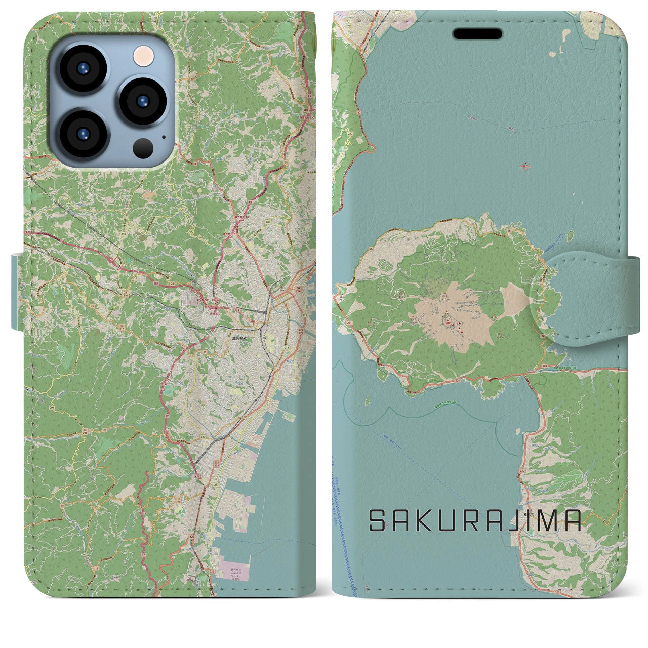【桜島】地図柄iPhoneケース（手帳両面タイプ・ナチュラル）iPhone 13 Pro Max 用