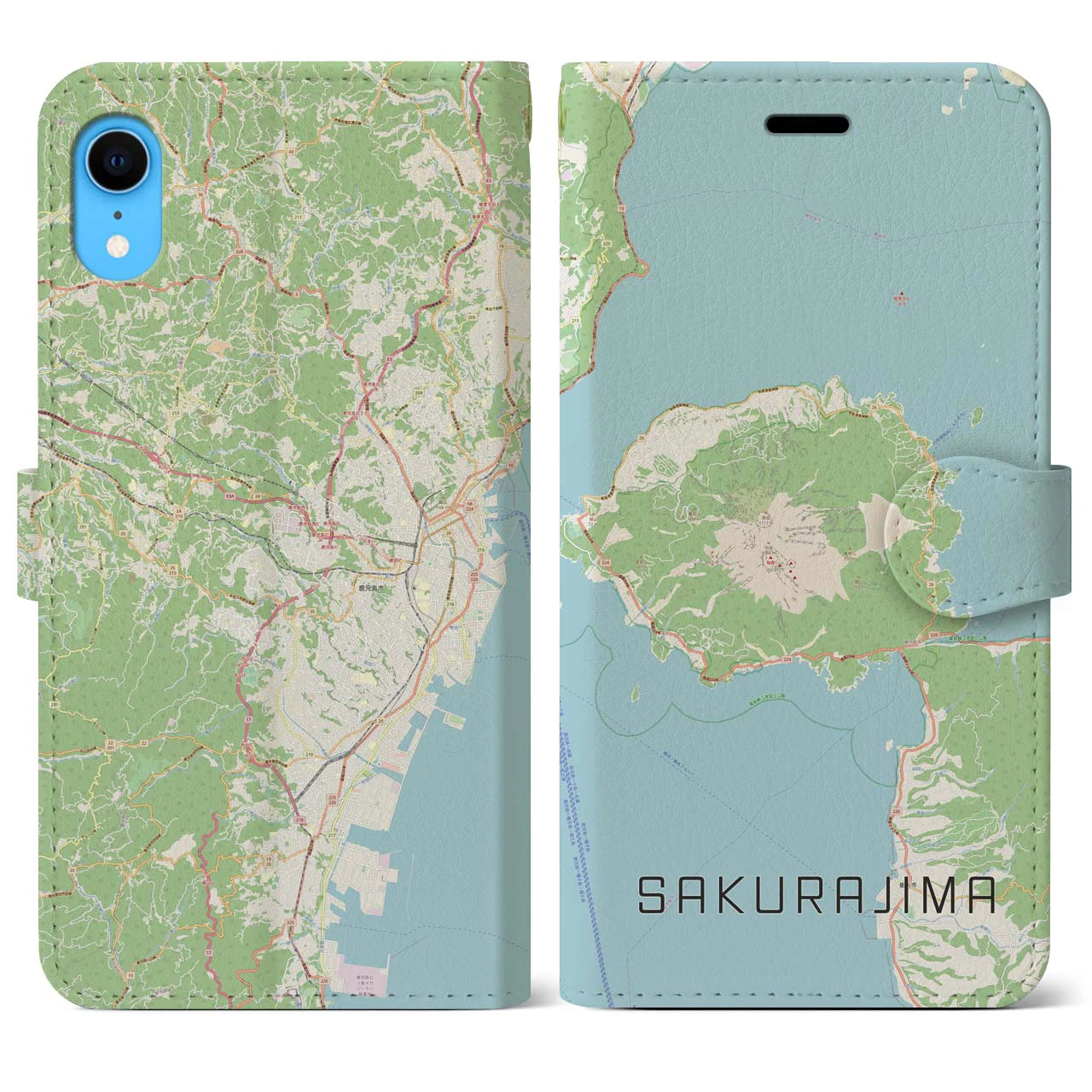 【桜島】地図柄iPhoneケース（手帳両面タイプ・ナチュラル）iPhone XR 用