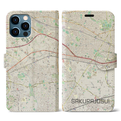 【桜上水（東京都）】地図柄iPhoneケース（手帳タイプ）ナチュラル・iPhone 12 / 12 Pro 用