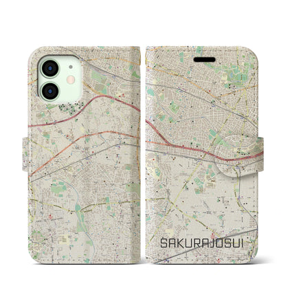 【桜上水（東京都）】地図柄iPhoneケース（手帳タイプ）ナチュラル・iPhone 12 mini 用