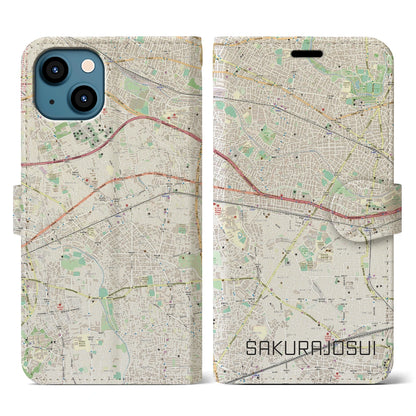 【桜上水（東京都）】地図柄iPhoneケース（手帳タイプ）ナチュラル・iPhone 13 用
